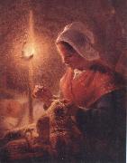 Jean Francois Millet Woman Sewing by Lamplight painting